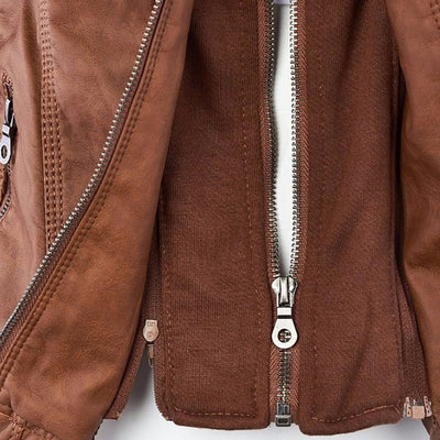 Annika | Damen Kunstleder Kapuzenjacke mit Reißverschluss Taillierter Women Coat