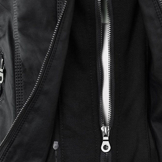 Annika | Damen Kunstleder Kapuzenjacke mit Reißverschluss Taillierter Women Coat