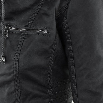 Annika | Damen Kunstleder Kapuzenjacke mit Reißverschluss Taillierter Women Coat