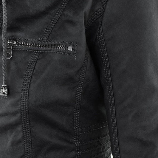 Annika | Damen Kunstleder Kapuzenjacke mit Reißverschluss Taillierter Women Coat
