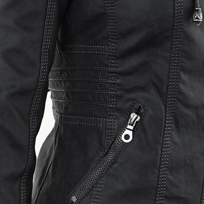 Annika | Damen Kunstleder Kapuzenjacke mit Reißverschluss Taillierter Women Coat
