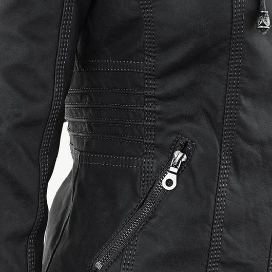 Annika | Damen Kunstleder Kapuzenjacke mit Reißverschluss Taillierter Women Coat