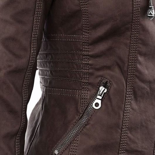 Annika | Damen Kunstleder Kapuzenjacke mit Reißverschluss Taillierter Women Coat