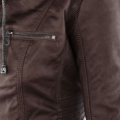 Annika | Damen Kunstleder Kapuzenjacke mit Reißverschluss Taillierter Women Coat