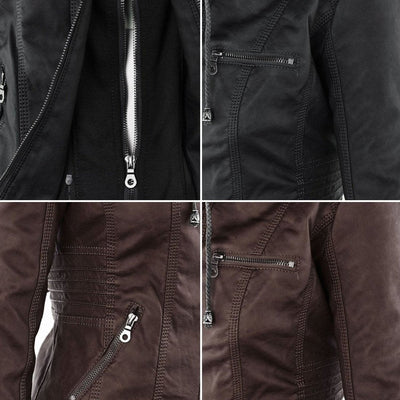 Annika | Damen Kunstleder Kapuzenjacke mit Reißverschluss Taillierter Women Coat