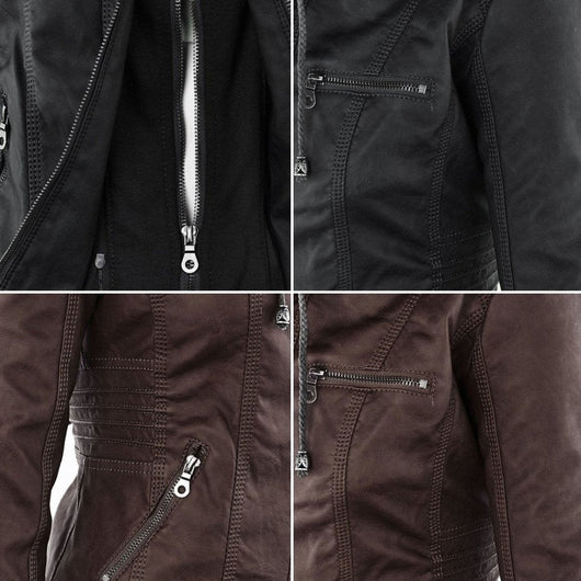 Annika | Damen Kunstleder Kapuzenjacke mit Reißverschluss Taillierter Women Coat
