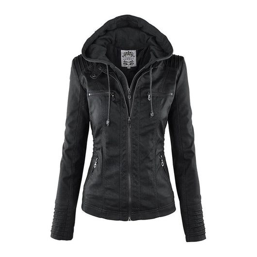 Annika | Damen Kunstleder Kapuzenjacke mit Reißverschluss Taillierter Women Coat