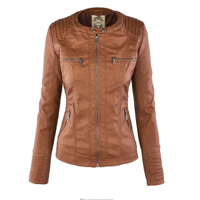 Annika | Damen Kunstleder Kapuzenjacke mit Reißverschluss Taillierter Women Coat