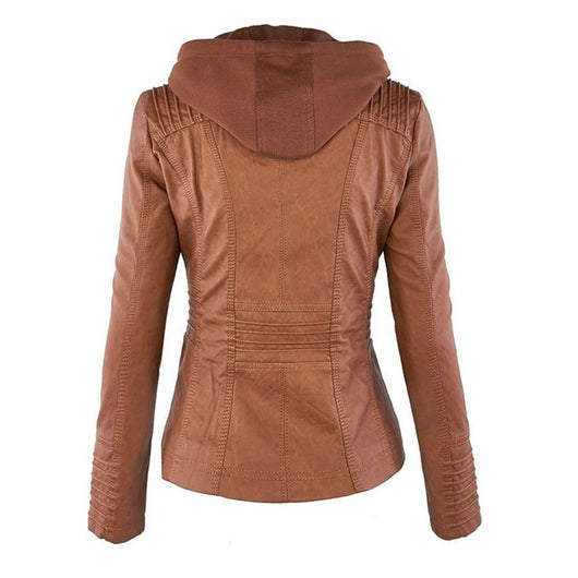 Annika | Damen Kunstleder Kapuzenjacke mit Reißverschluss Taillierter Women Coat