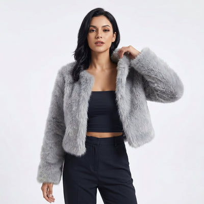Lena | Damen Kurz Kunstpelz Cardigan Jacke