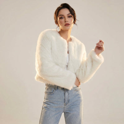 Lena | Damen Kurz Kunstpelz Cardigan Jacke