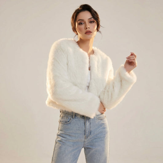 Lena | Damen Kurz Kunstpelz Cardigan Jacke