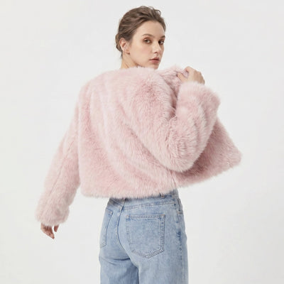 Lena | Damen Kurz Kunstpelz Cardigan Jacke