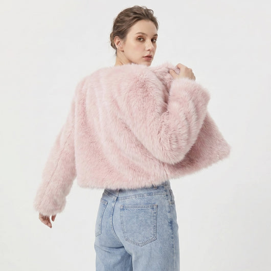 Lena | Damen Kurz Kunstpelz Cardigan Jacke