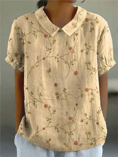Clara | Damen Kurzarm-Bluse mit Blumenmuster und Hemdkragen