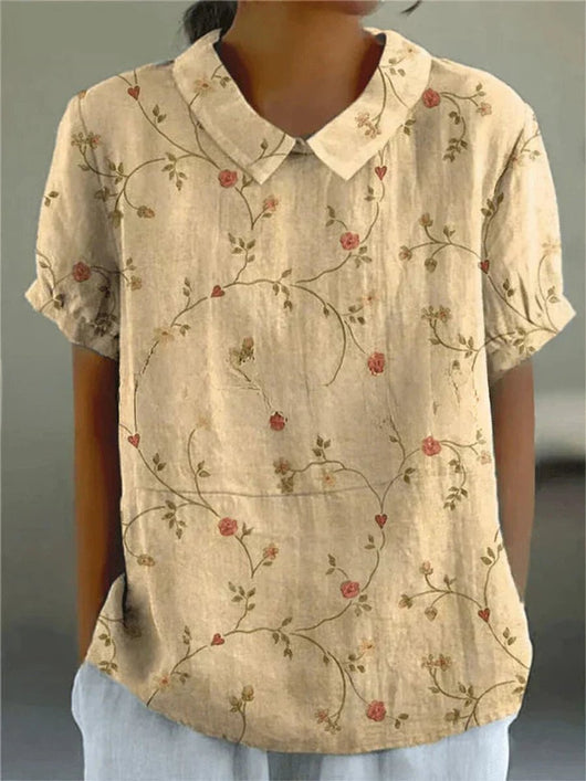 Clara | Damen Kurzarm-Bluse mit Blumenmuster und Hemdkragen