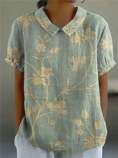 Clara | Damen Kurzarm-Bluse mit Blumenmuster und Hemdkragen