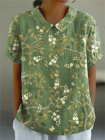 Clara | Damen Kurzarm-Bluse mit Blumenmuster und Hemdkragen