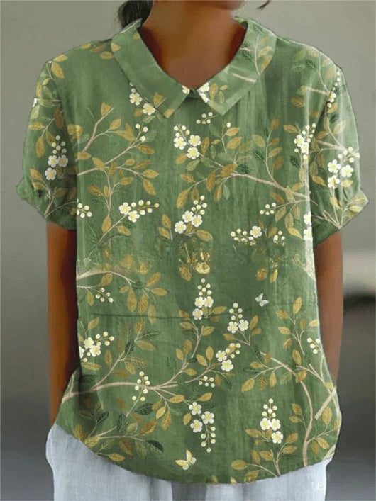 Clara | Damen Kurzarm-Bluse mit Blumenmuster und Hemdkragen