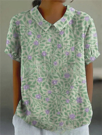 Clara | Damen Kurzarm-Bluse mit Blumenmuster und Hemdkragen