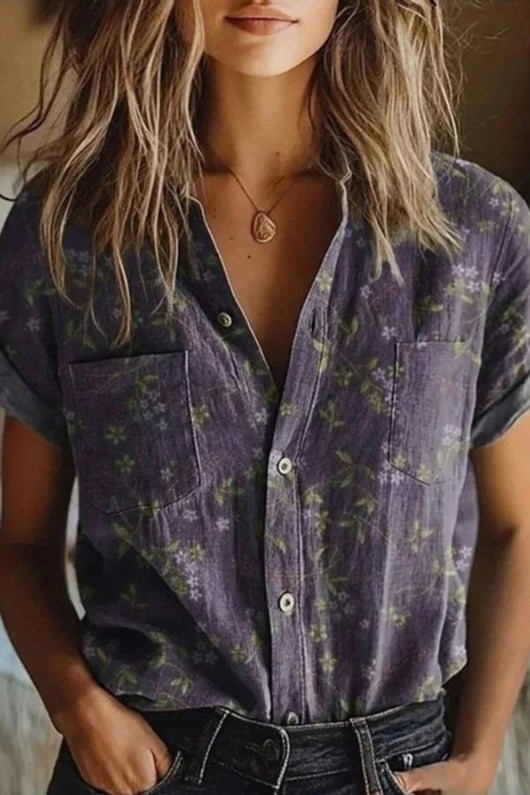 Elisabeth | Damen Kurzarm Bluse mit floralem Vintage-Muster Baumwolle