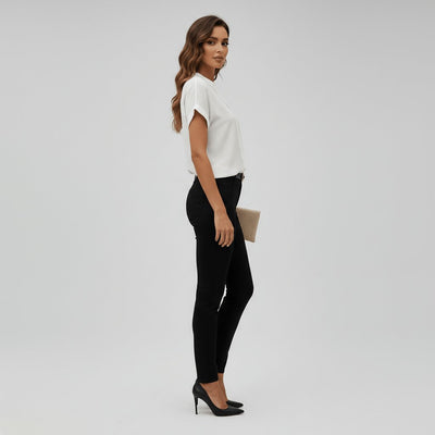 Charlotte | Damen Kurzarm-Bluse V-Ausschnitt Relaxed-Fit Umgeschlagene Ärmel