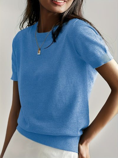 Nora | Damen Kurzarm Rundhals Knit Sweater Top Lockere Passform