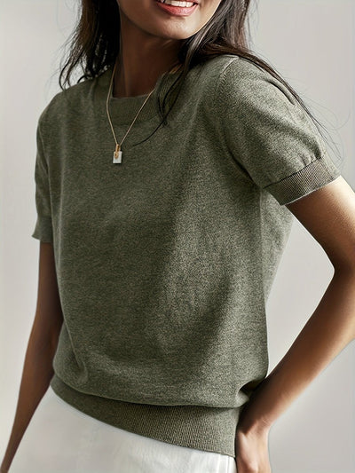 Nora | Damen Kurzarm Rundhals Knit Sweater Top Lockere Passform