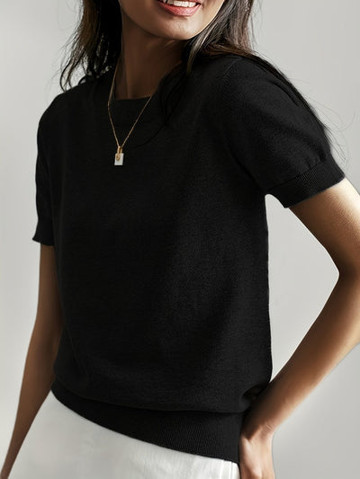 Nora | Damen Kurzarm Rundhals Knit Sweater Top Lockere Passform