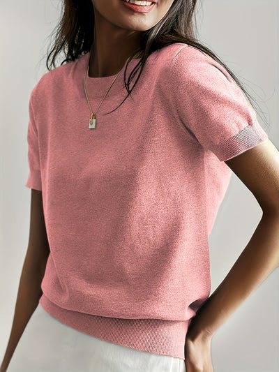 Nora | Damen Kurzarm Rundhals Knit Sweater Top Lockere Passform