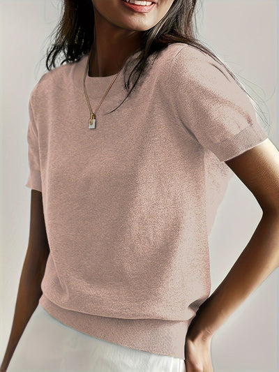 Nora | Damen Kurzarm Rundhals Knit Sweater Top Lockere Passform