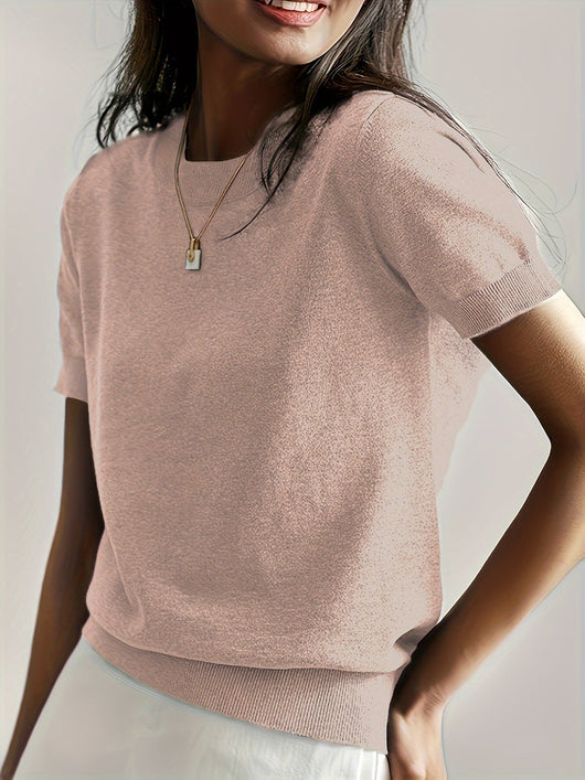 Nora | Damen Kurzarm Rundhals Knit Sweater Top Lockere Passform