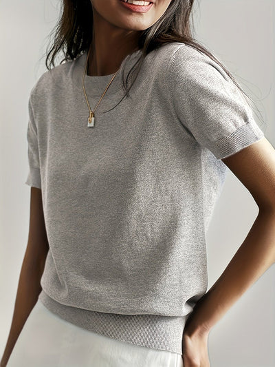 Nora | Damen Kurzarm Rundhals Knit Sweater Top Lockere Passform