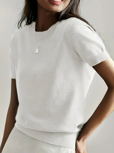 Nora | Damen Kurzarm Rundhals Knit Sweater Top Lockere Passform