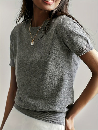 Nora | Damen Kurzarm Rundhals Knit Sweater Top Lockere Passform