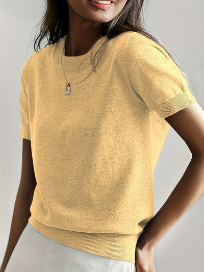 Nora | Damen Kurzarm Rundhals Knit Sweater Top Lockere Passform