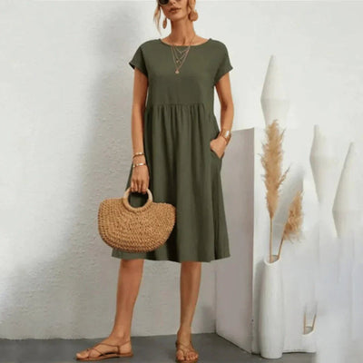 Elfriede | Damen Kurzarm Sommerkleid mit Rüschendetail und Taschen
