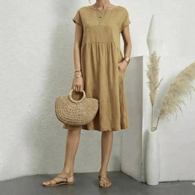Elfriede | Damen Kurzarm Sommerkleid mit Rüschendetail und Taschen