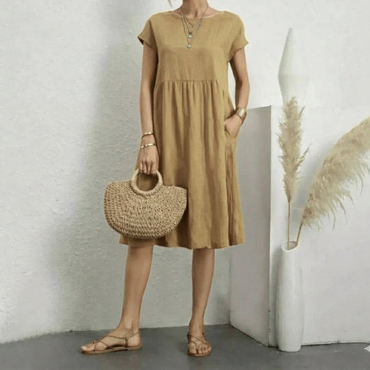 Elfriede | Damen Kurzarm Sommerkleid mit Rüschendetail und Taschen