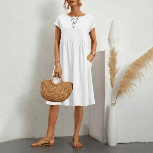 Elfriede | Damen Kurzarm Sommerkleid mit Rüschendetail und Taschen