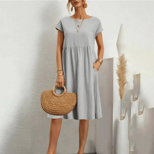 Elfriede | Damen Kurzarm Sommerkleid mit Rüschendetail und Taschen