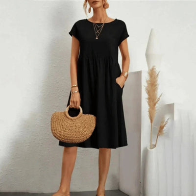 Elfriede | Damen Kurzarm Sommerkleid mit Rüschendetail und Taschen