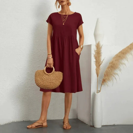 Elfriede | Damen Kurzarm Sommerkleid mit Rüschendetail und Taschen