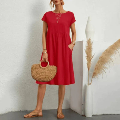 Elfriede | Damen Kurzarm Sommerkleid mit Rüschendetail und Taschen
