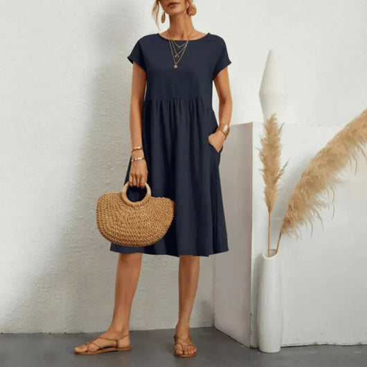 Elfriede | Damen Kurzarm Sommerkleid mit Rüschendetail und Taschen