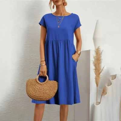Elfriede | Damen Kurzarm Sommerkleid mit Rüschendetail und Taschen