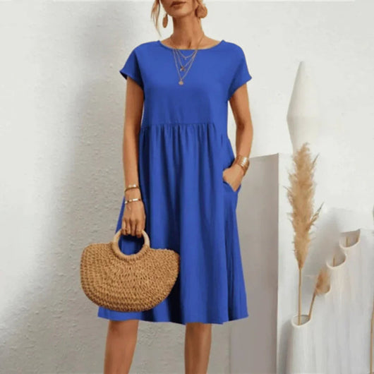 Elfriede | Damen Kurzarm Sommerkleid mit Rüschendetail und Taschen