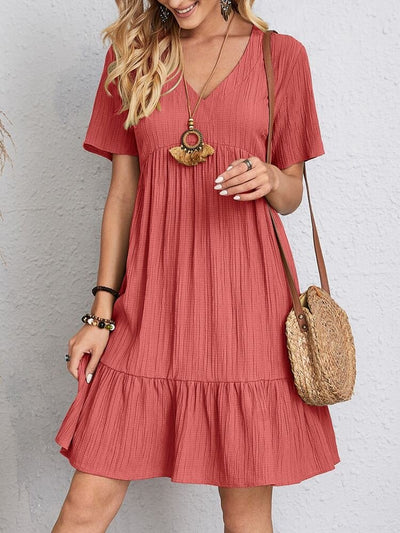Charlotte | Damen Kurzarm V-Ausschnitt Gerafftes Babydoll Sommerkleid