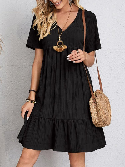 Charlotte | Damen Kurzarm V-Ausschnitt Gerafftes Babydoll Sommerkleid