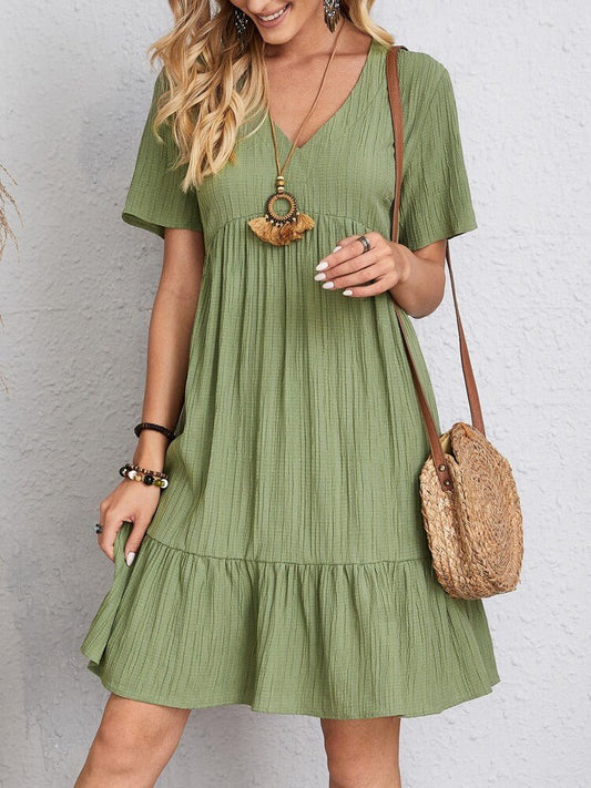 Charlotte | Damen Kurzarm V-Ausschnitt Gerafftes Babydoll Sommerkleid
